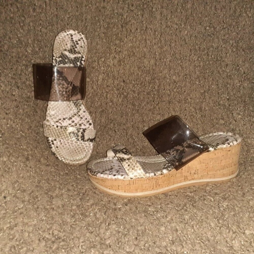 DONALD J PLINER-Sabrina-Slip On Cork Wedge-Snake Print-Sz 8-NWOB